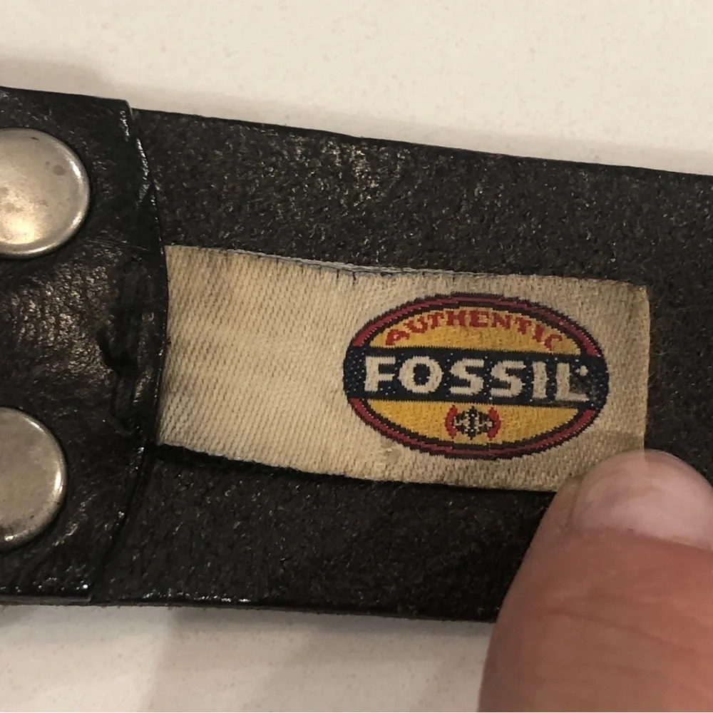 Fossil Vintage Dark Brown Genuine Cowhide Leather Belt Jeans Work Silver Buckle